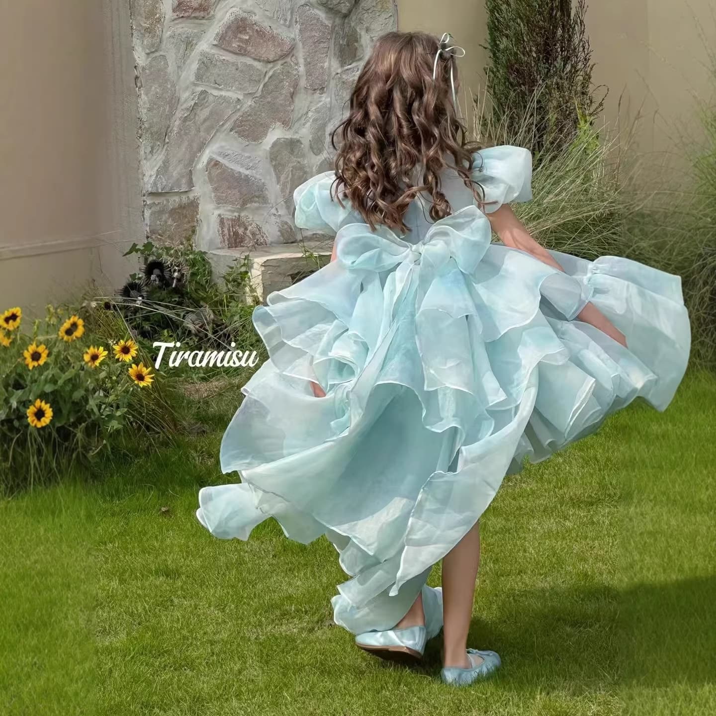 New Summer Girls Princess Dress Korean Style Baby Blue Dress Sweet