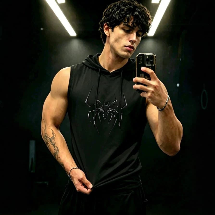 Independent Brand Fashion Hooded Sports Vest with 3D Black Panther Print, Loose Sleeveless Fitness Tank Top for Men Running Sports