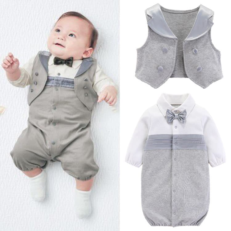 New Baby Boy Set British Handsome Two-Piece Suit, Gentleman Bow Tie Baby Romper