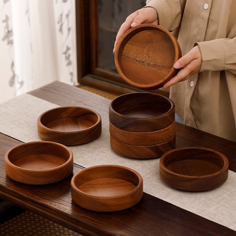 Japanese Walnut Wood Square Tray Solid Wood Snack Plate Tea Dessert Candy Bowl Round Fruit Plate Dried Fruit Tray