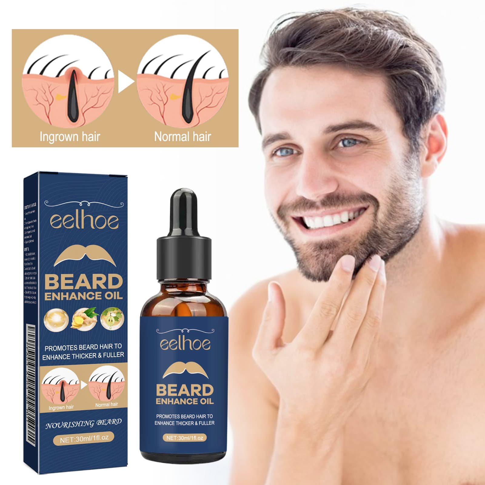 EELHOE Beard Care Oil Strengthens Beard Roots Moisturizes and Adds Shine Men's Beard Nourishing Care Essence Oil