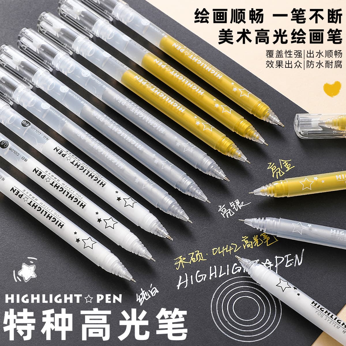 Heshuo 0442 Large Capacity Classic Color Student Hand Account DIY Greeting Card Painting ST Bullet High-Gloss Gel Pen