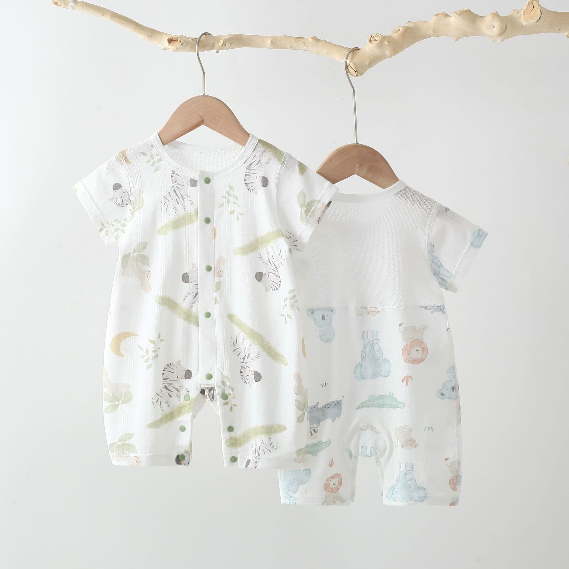 Mesh Breathable Romper Summer Thin Cotton Pajamas Baby Bodysuit Newborn Baby Jacquard Short Sleeve