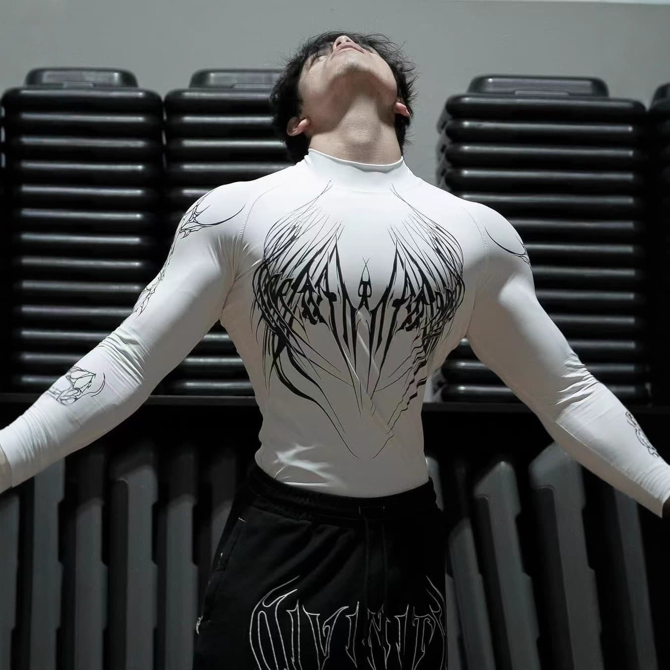 Breathedivinity Venom Dragon Horn Long Sleeve American Athletic Fitness Men's Compression Shirt Quick-Dry Stretch Top