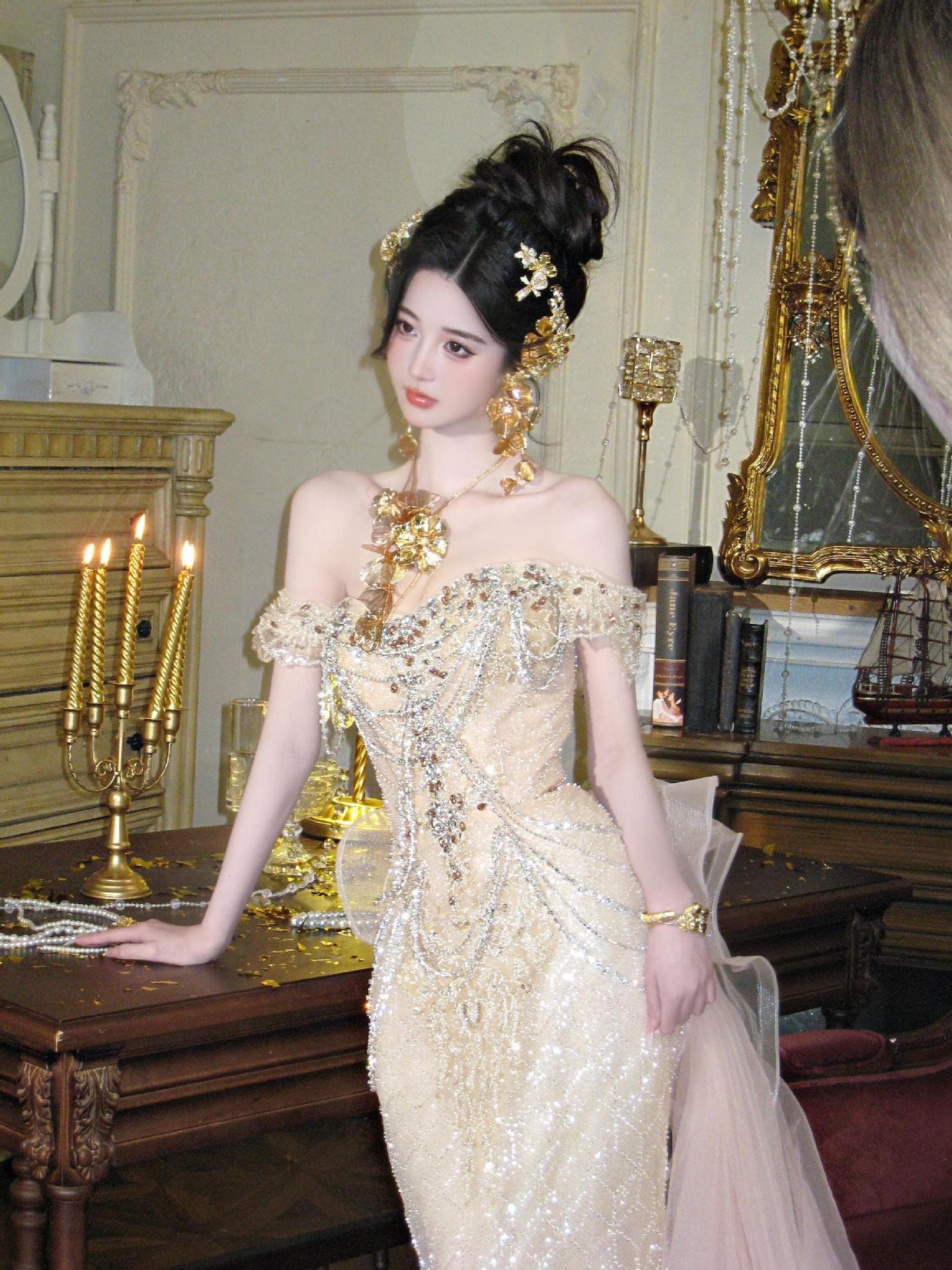 Strapless Mermaid Dress with Train Women 2026 New French Socialite Heavy Chain Stunning Light Wedding Gown Long Dress
