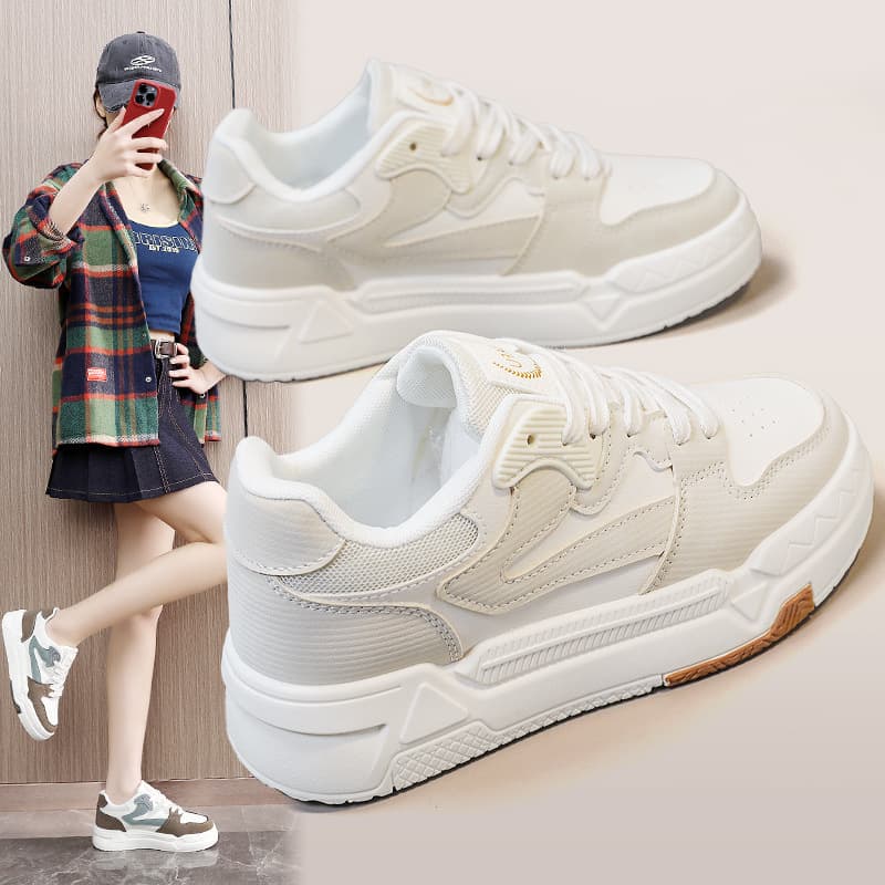 ZY1621 Thick Sole Sneakers Women 2026 Spring Autumn New Versatile Breathable Non-slip Round Toe Casual Sports White Shoes
