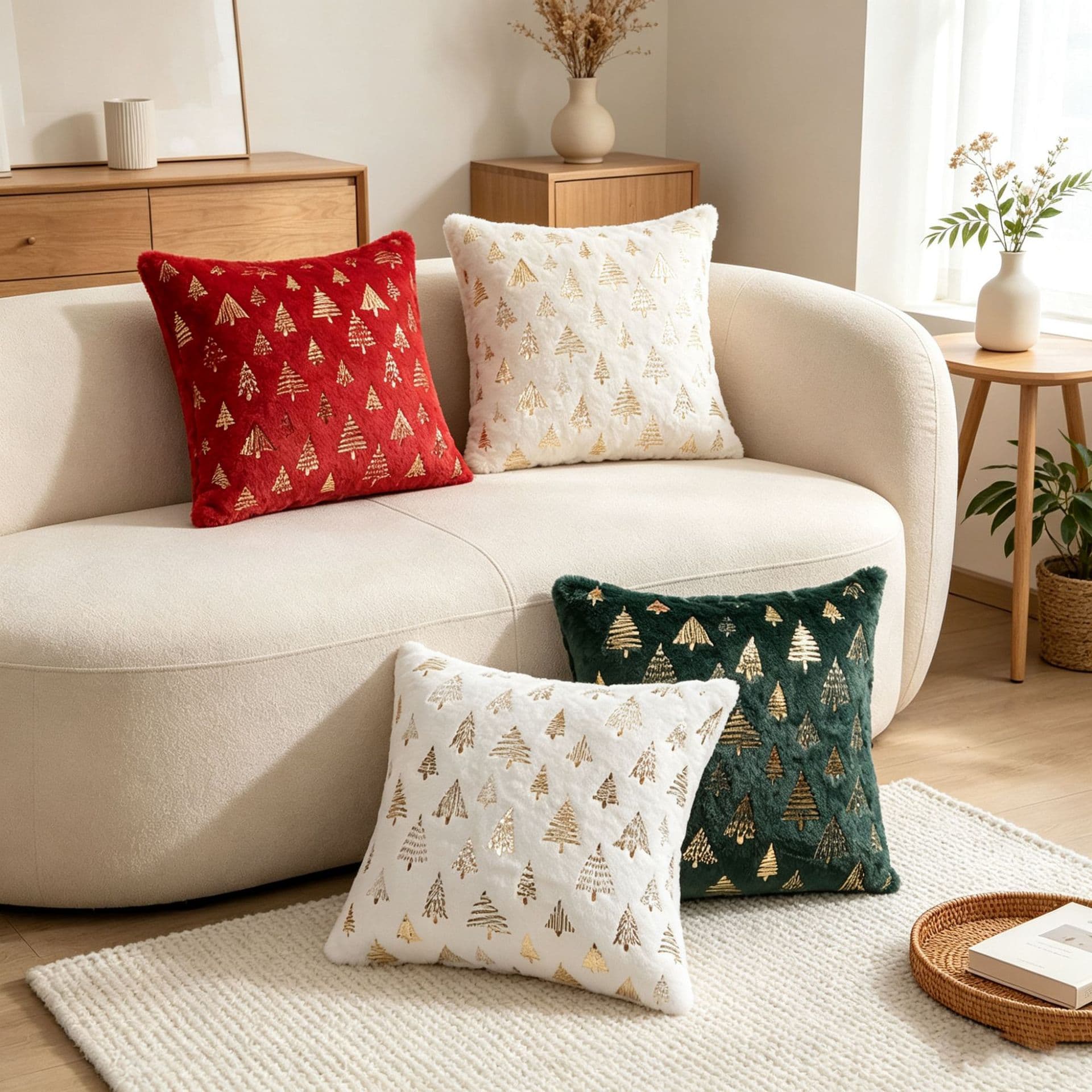 European and American Christmas tree hot stamping pillowcases Christmas bedside cushions sofa cushions hot stamping Christmas pillowcases