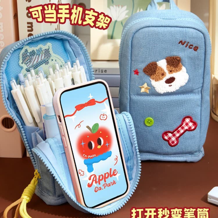 Stable and Stands Upright! Large Opening Vertical Pencil Case for Middle and High School Girls, Unique and Non-Matching Pencil Box