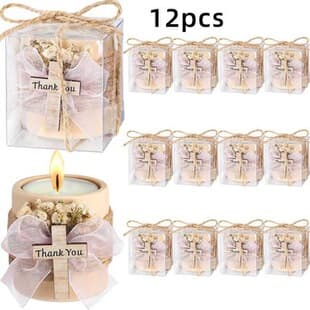 Wedding Favor Cross Pink Ribbon Wooden Tea Light Candle Holder, Baby Shower Gift, Candle Not Included