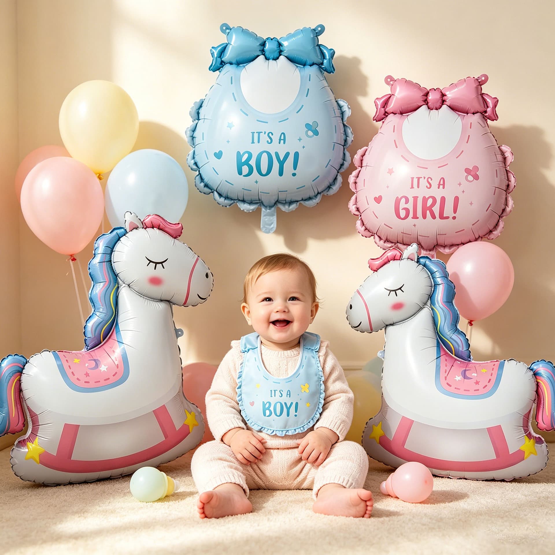 New BABY Infant 1st Birthday Boy Girl Bib Rocking Horse Baby Birthday Party Decoration Balloon