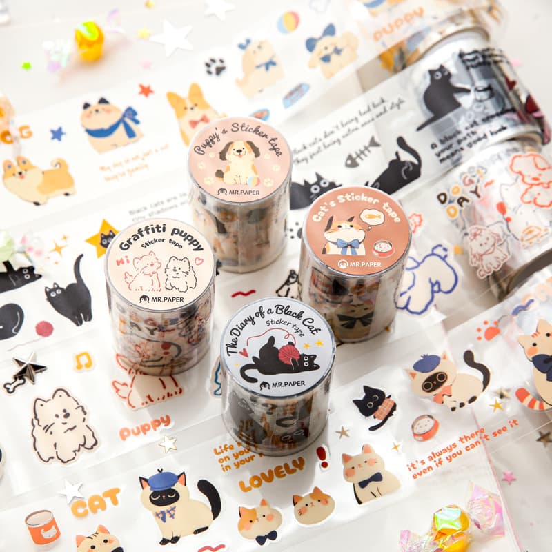 Moyan Paper Mr. Cute Cartoon Journal Tape Cat & Dog Diary Series High-value PET Die-cut Stickers Journal