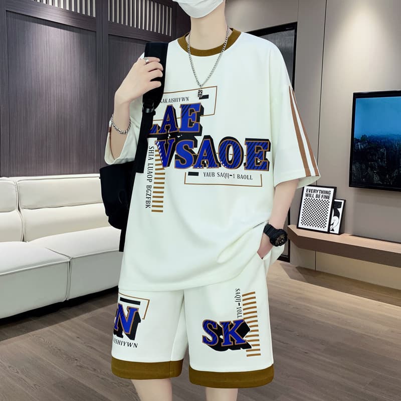 Youth Short Sleeve T-Shirt Set for Boys 12-15 Years Old, Summer Outfit for Middle and High School Students, Trendy and Handsome