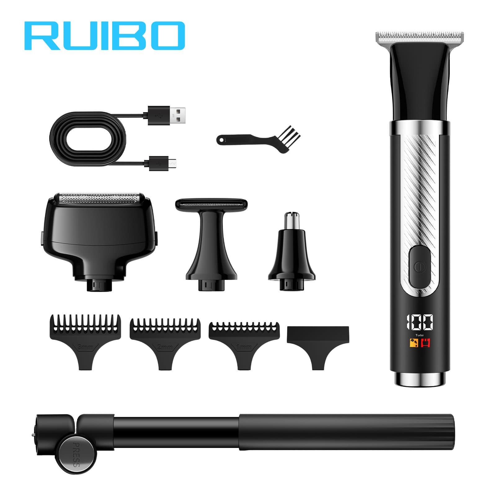 LED Digital Display Retractable Pole Electric Hair Trimmer Waterproof Rechargeable Body Hair Shaver for Men Back Hair Trimmer