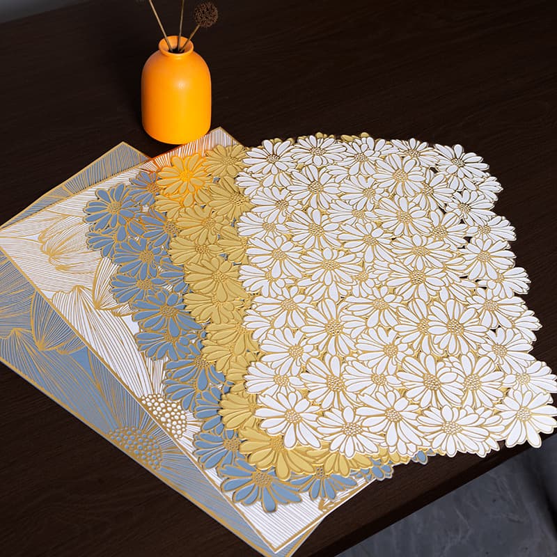 New Pattern PVC Western Dining Mat Ins Nordic Style Heat Insulation Pad Light Luxury Gold Foil Waterproof Non-Slip Placemat Factory Wholesale