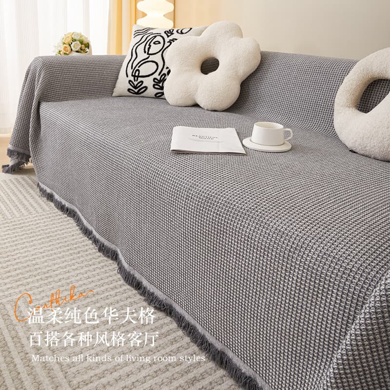 Internet celebrity sofa cover cloth dustproof waffle all-season cover cloth cotton gauze sofa cover cover blanket one piece