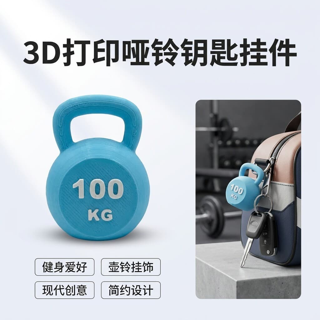 3D Printed Mini Kettlebell Keychain, Fitness Creative Pendant, Multiple Colors, Bag Decoration Gift