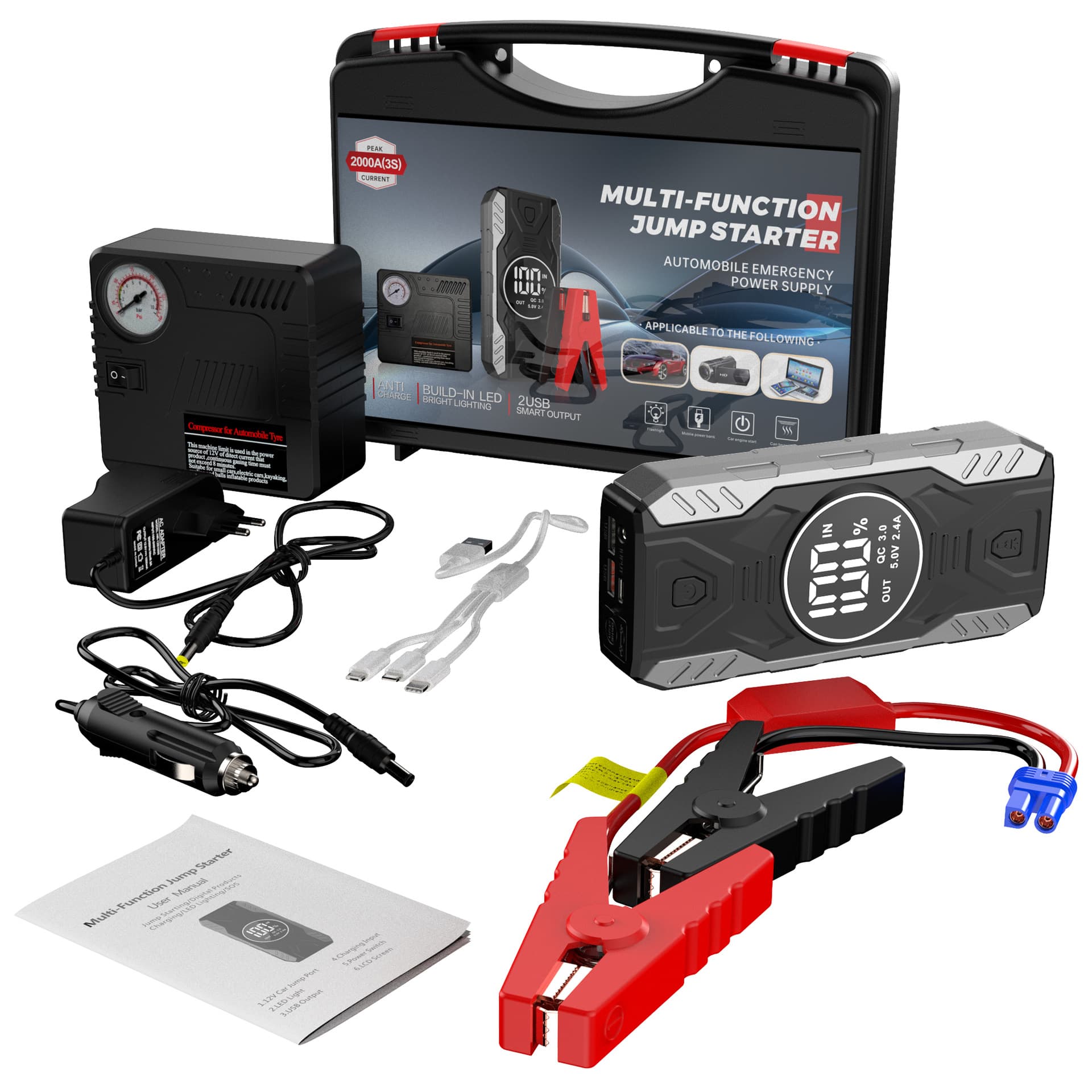 Car Emergency Jump Starter 12V Vehicle Mobile Phone Power Bank Outdoor Rescue Ignition Starter Power Booster