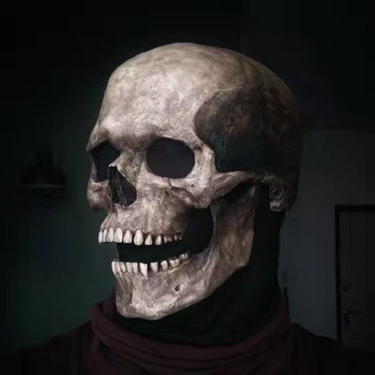 Halloween Moving Mouth Skeleton Mask, Moving Double-Layer Jack, Terrifying Brain Glowing Skull Head Prop, In Stock