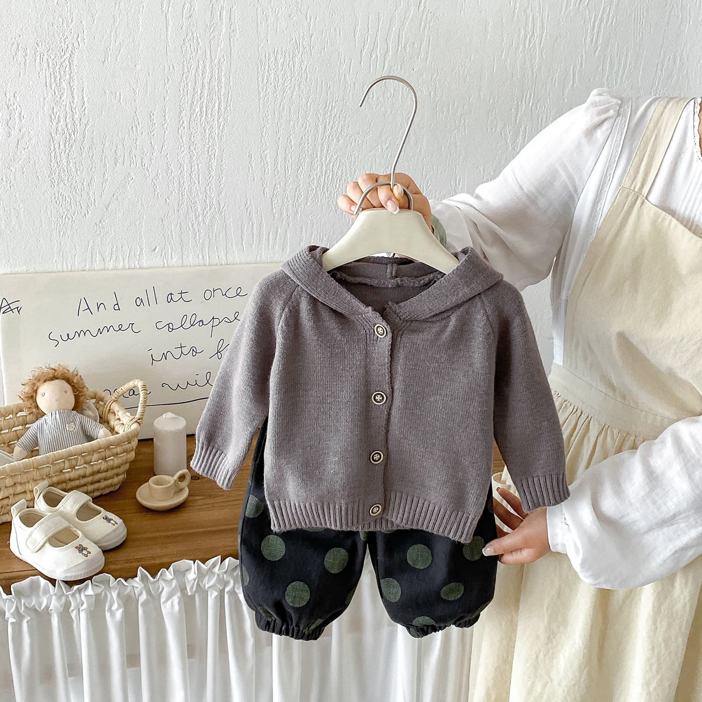 Dianxi infant and toddler Korean style cute hooded sweater jacket baby boy autumn new polka dot leggings two-piece set