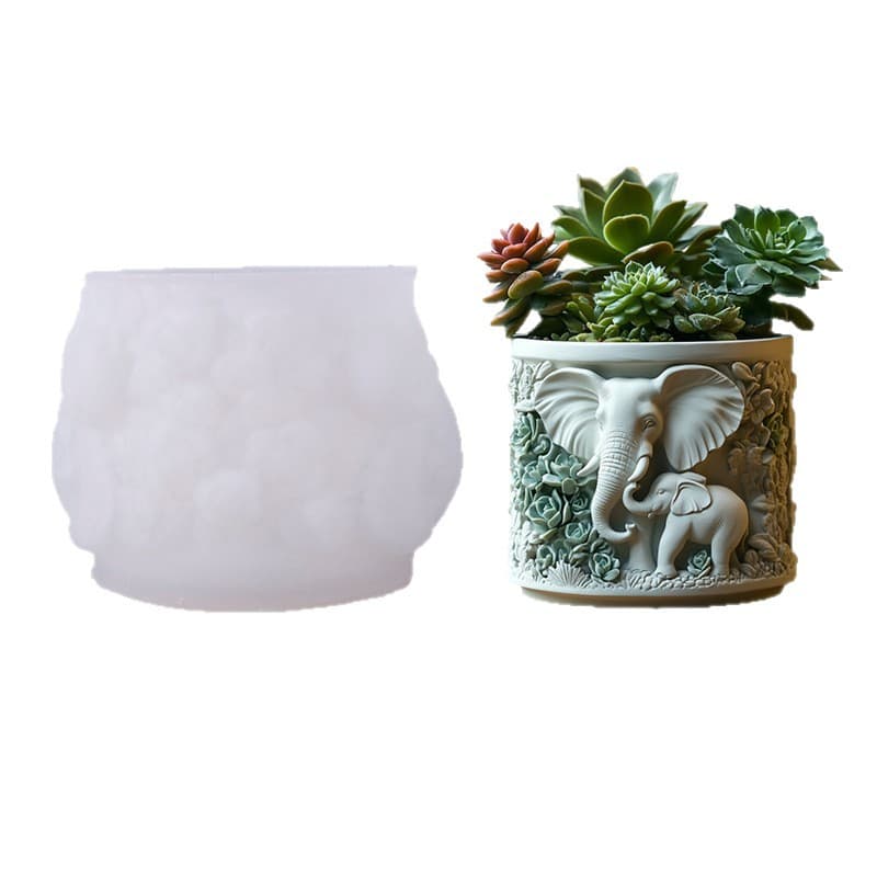 Printed Elephant Cement Aroma Plaster Cup Mold DIY Resin Storage Cup Flower Pot Ornament Silicone Mold