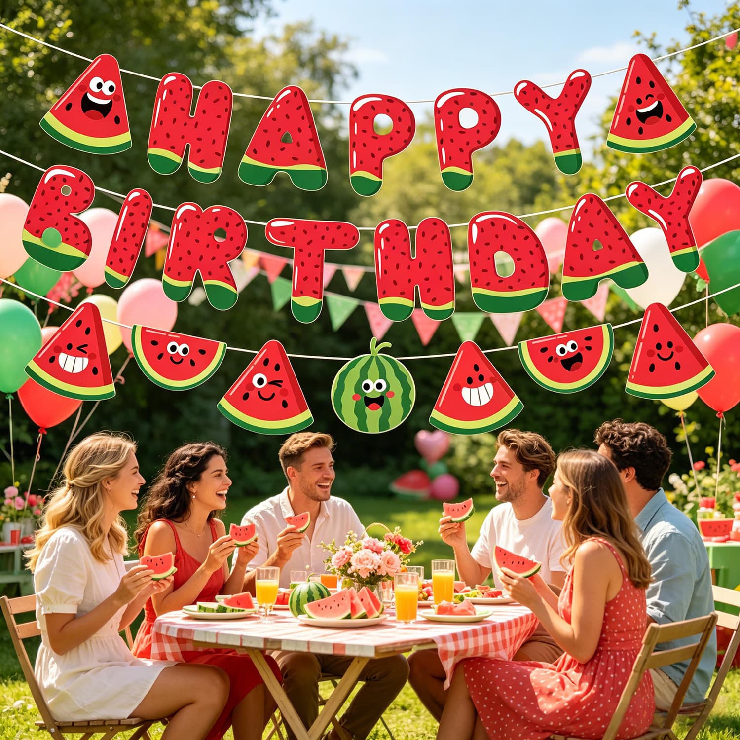 Cross-border summer fruit watermelon birthday theme party decoration flag watermelon emoticon birthday arrangement letter banner