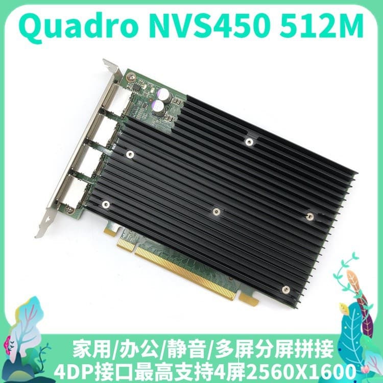 Original Quadro NVS450 512M Multi-Screen Graphics Card 4DP Quad Display Split Screen for Stock Trading Monitoring Silent Low Power Consumption
