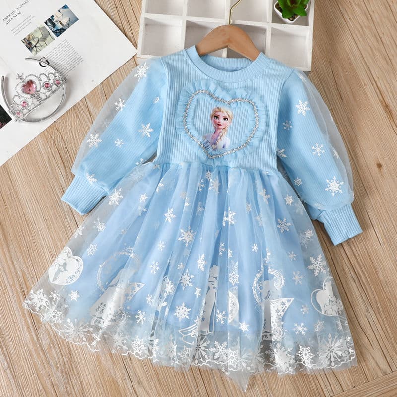 2025 New Style Girls' Spring and Autumn Dress - Long-sleeved Elsa Puffy Frozen Princess Dress (Autumn Style)
