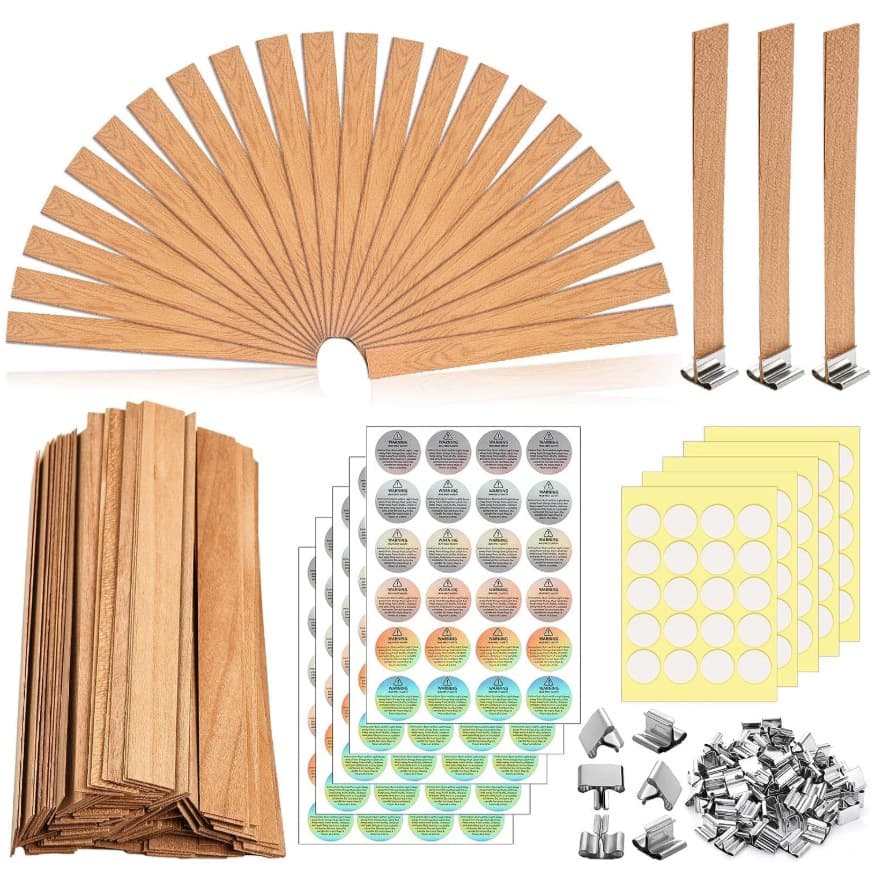 Candle Making Set Includes Wooden Wick + Warning Stickers, Handmade DIY Aromatherapy Candle Materials Wholesale Supply