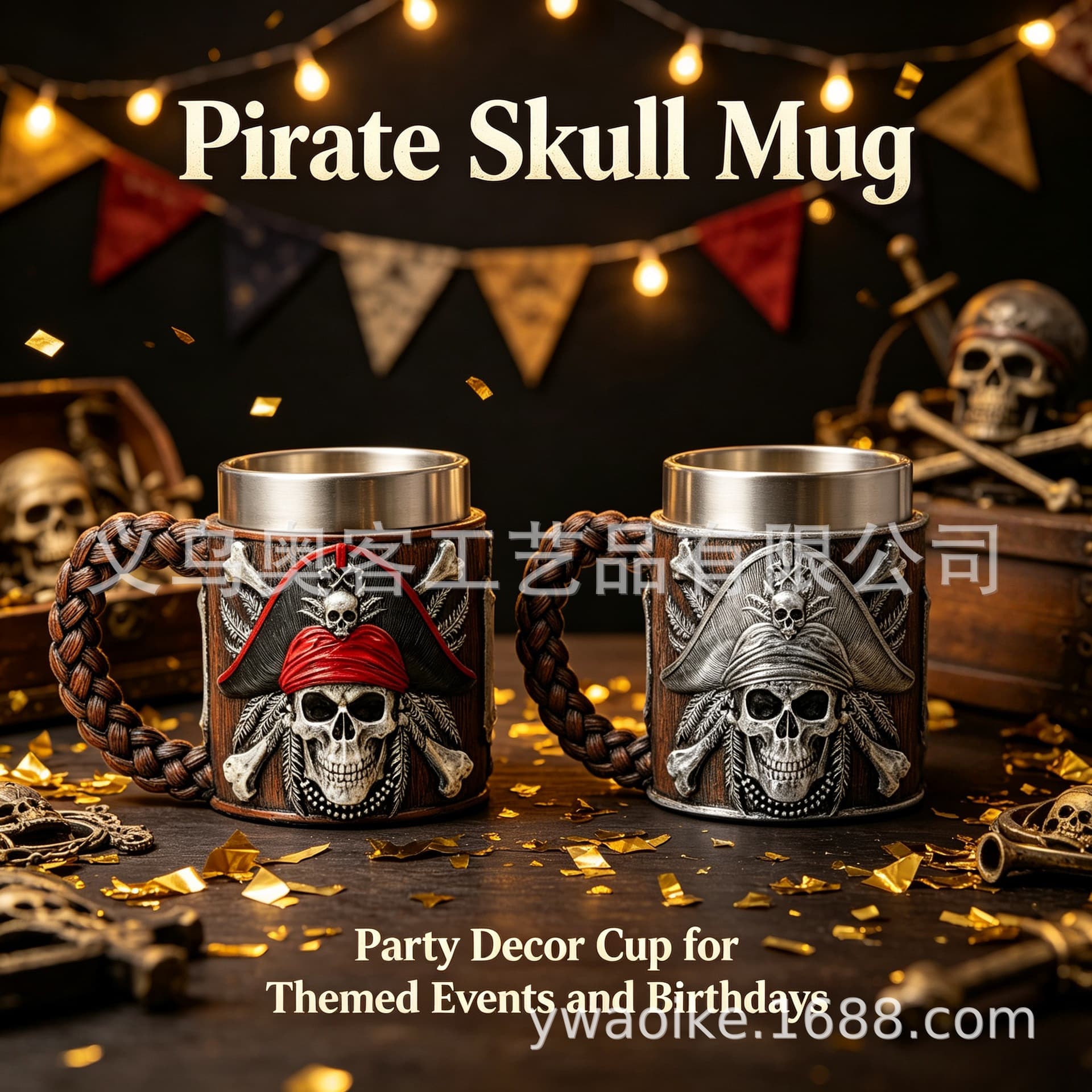 New Halloween Viking Skull Beer Mug Embossed Stainless Steel Resin Coffee Cup Drinking Cup Mug