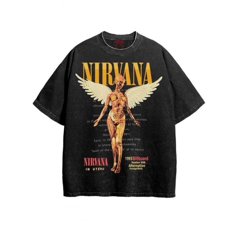 Nirvana Band Rock Nirvana Cobain Kurt Cobain Distressed Washed Vintage Tie-Dye Loose T-Shirt