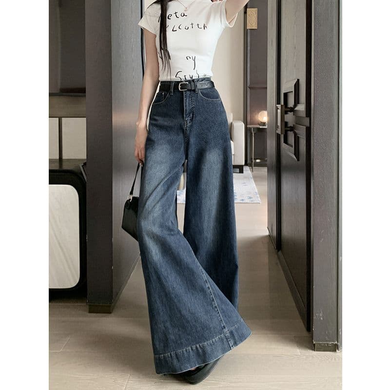 Versatile casual retro bootcut jeans for women summer new slim fit stretch versatile slim floor-length flared pants