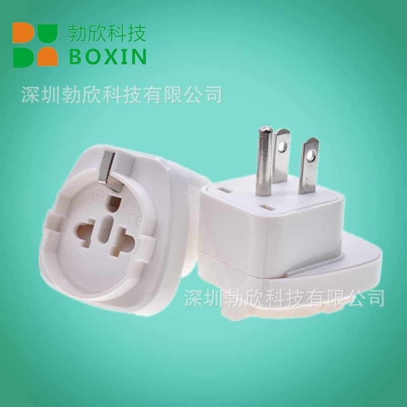 US to EU/German standard grounded plug adapter SD-5, embedded Swiss/Italian round pins for use in the USA.