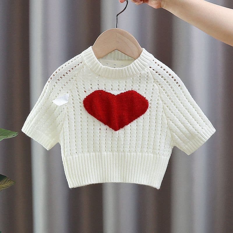 2026 New Trendy Children's Sweater, Girls Summer Knit Top Short Sleeve, White, for Older Kids