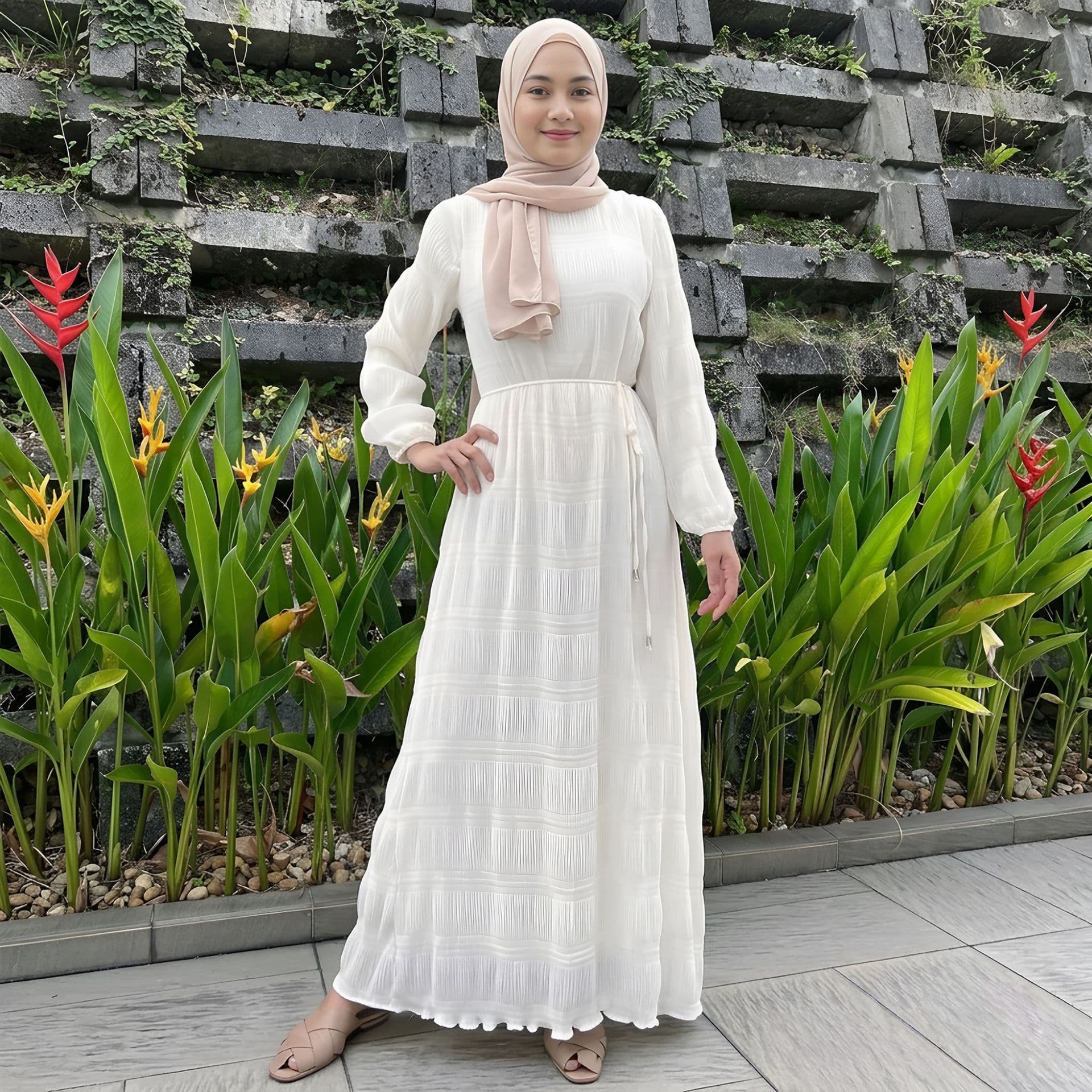 M217# Source Factory Cross-border Trade Women's Clothing Malaysia Apparel Chiffon Pleated Dress Plus Size Long Skirt
