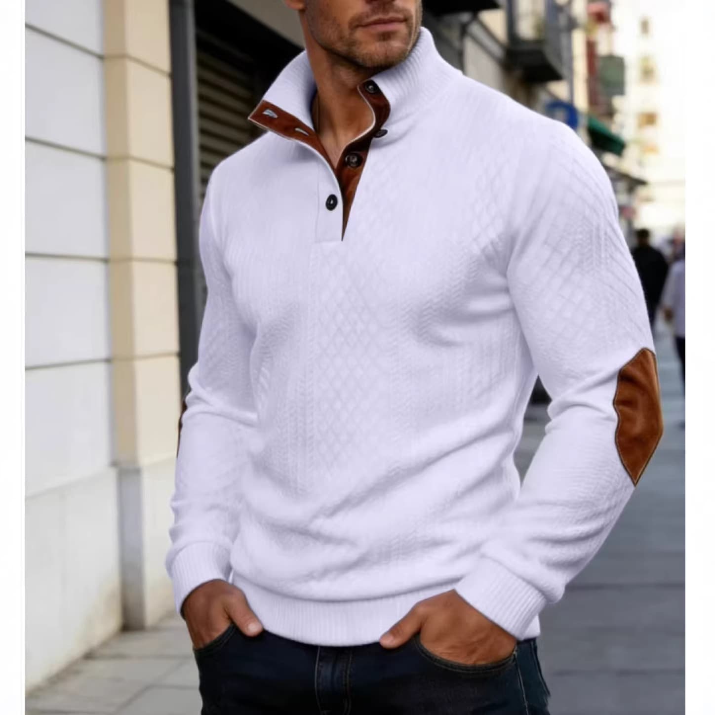 New Men's Stand Collar Sweatshirt Jacket Men's Knitted Spliced Casual Jacquard Cardigan Sweatshirt
