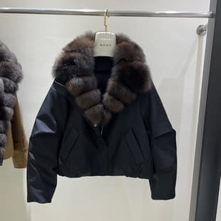 Winter New Fox Fur Collar Short Down Jacket for Women, Thick Warm Parka Style Faux Fur Coat