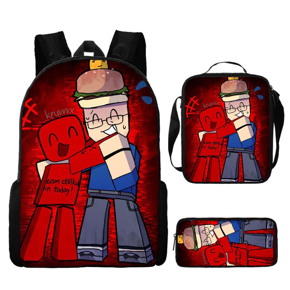 Cross-border Roblo Kids Printed Backpack for Primary and Secondary School Students, Large Capacity Casual School Bag Shoulder Bag with Pencil Case Set