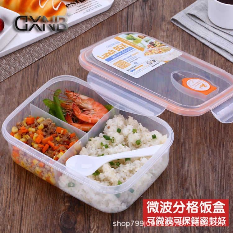 Insulated Plastic Lunch Box with Compartments, Microwave-Safe, Leak-Proof, for Adults and Students, Rectangular Crisper Box