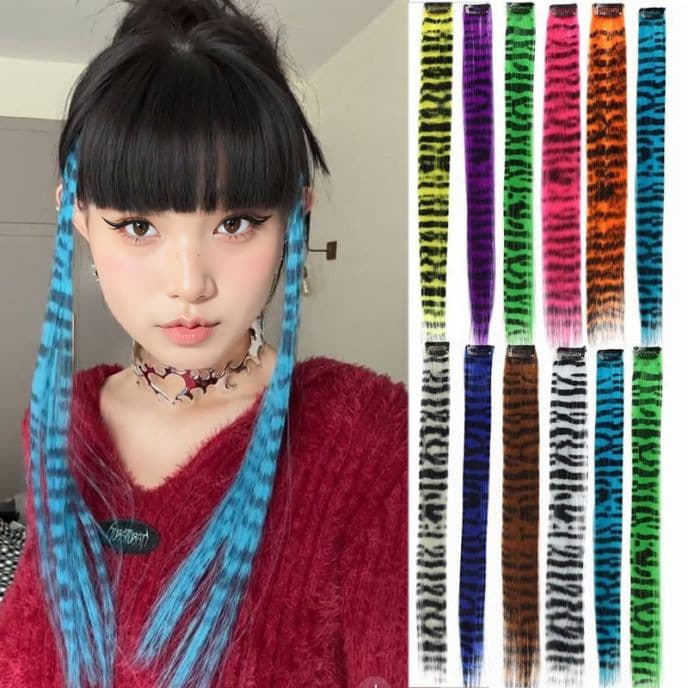 Ear-tab color hair extension piece, one-piece ethnic style leopard print highlight hair piece, natural invisible realistic hair extension