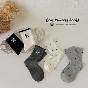 Girls' Socks for Spring and Autumn Cotton Socks Kids Korean Style Ins Bow Lace Socks Fall Girls Mid-Calf Socks Cotton Socks