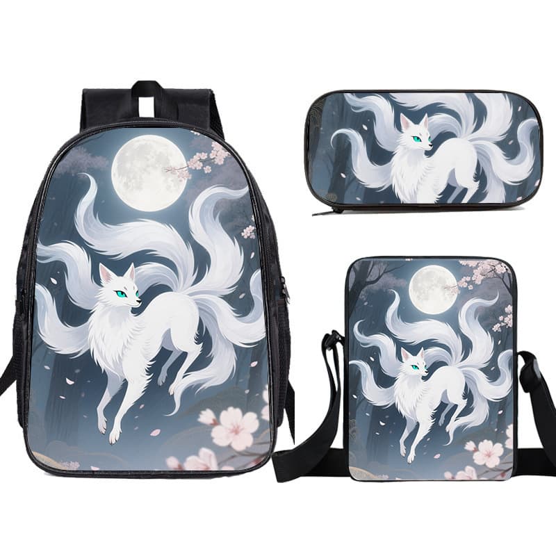 Cartoon fox primary school student double layer school bag large capacity backpack crossbody bag pencil bag children 1-3 grade backpack