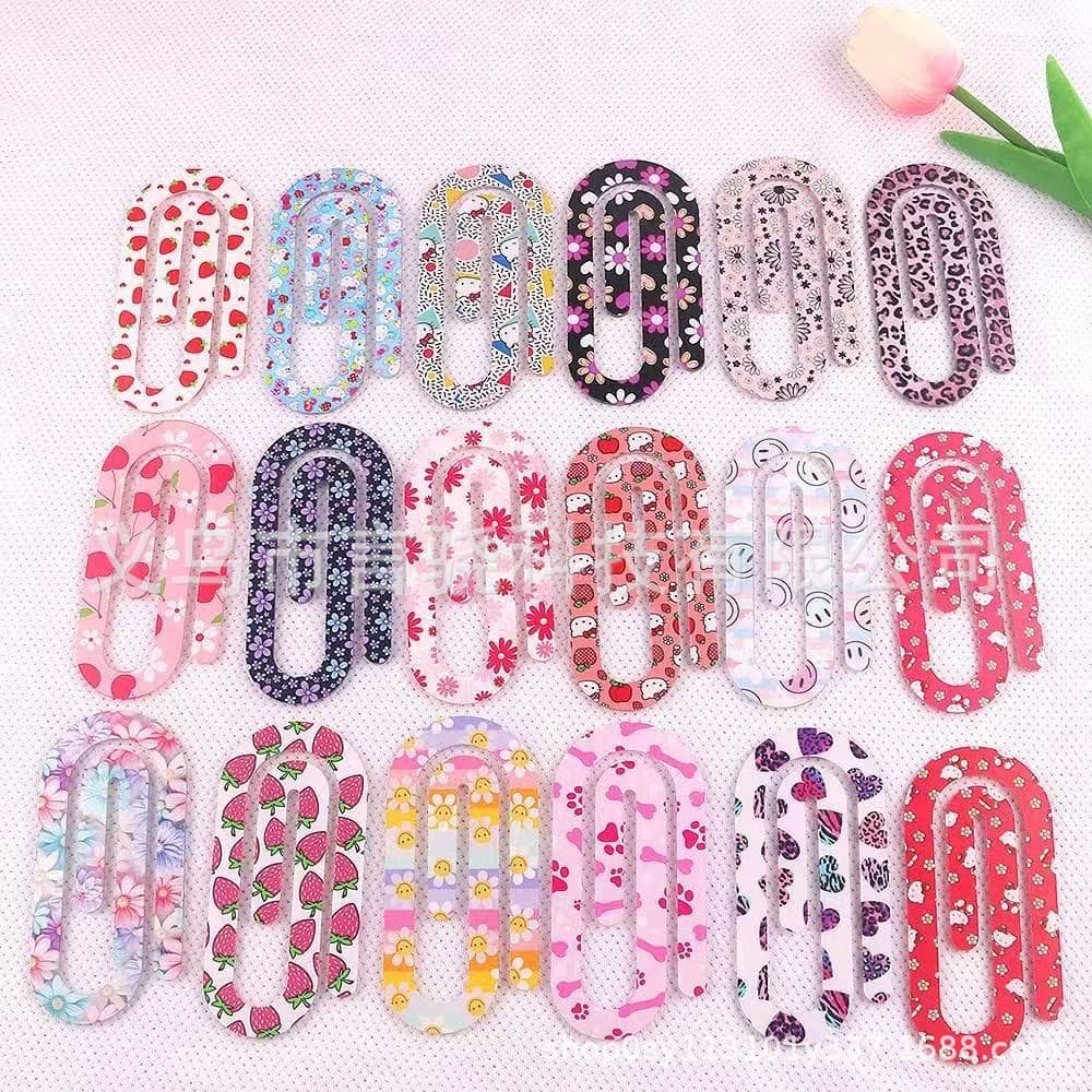 Cross-border Free Labeling Acrylic Paperclip Bookmark with UV Printing Paperclip Notebook File Clip