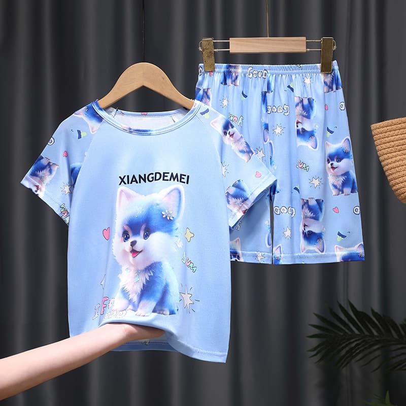 Girls' and Boys' Summer Short-Sleeve Pajamas 2025 New Cartoon Kids Sleepwear Set for Children
