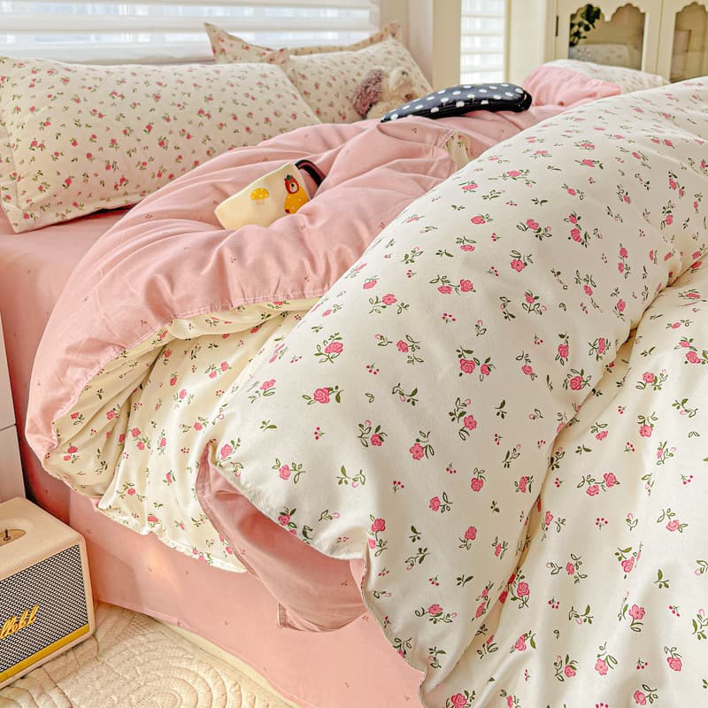 Fresh and Simple Washed Cotton Four-Piece Bedding Set, Single Bed Sheet, Duvet Cover, Single/Double Student Dormitory Three-Piece Set