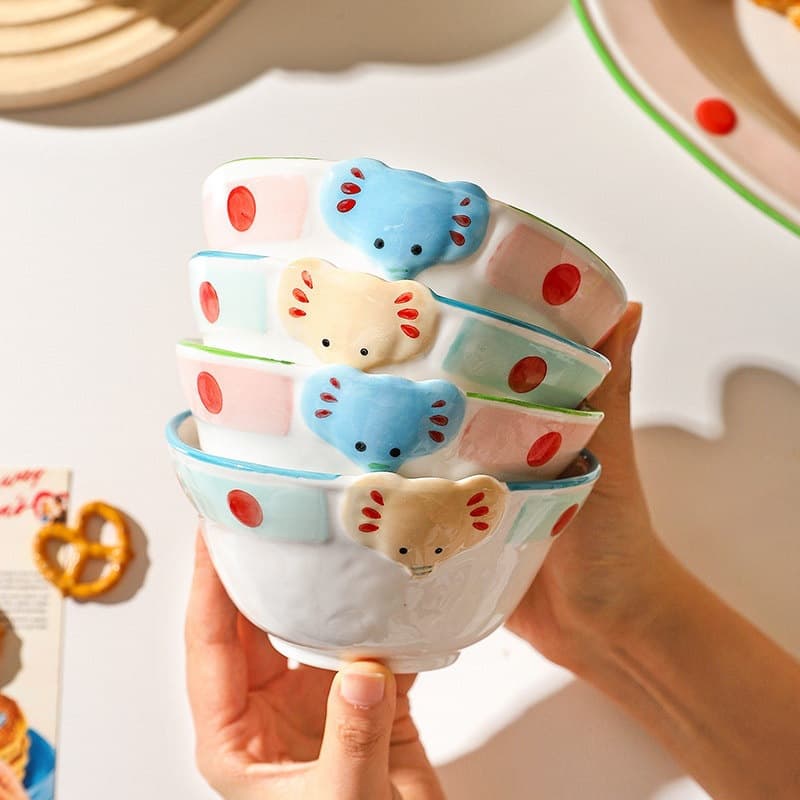 Cute little elephant ceramic rice bowl household cartoon high-looking tableware yogurt bowl personal tableware rice bowl