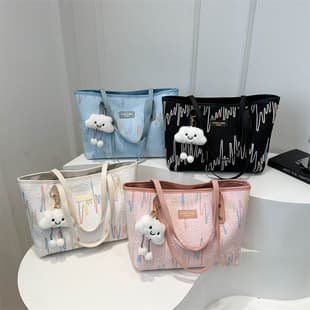 This Year's Popular Large Capacity Tote Bag for Women 2026 New Simple Cute Pendant Textured Work Commute Shoulder Bag