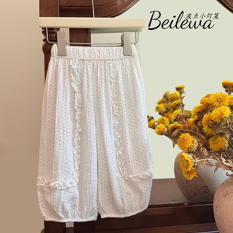 Girls summer new pure cotton Korean version polka dot casual pants baby girl trendy three-quarter pants children's fashion children's clothing