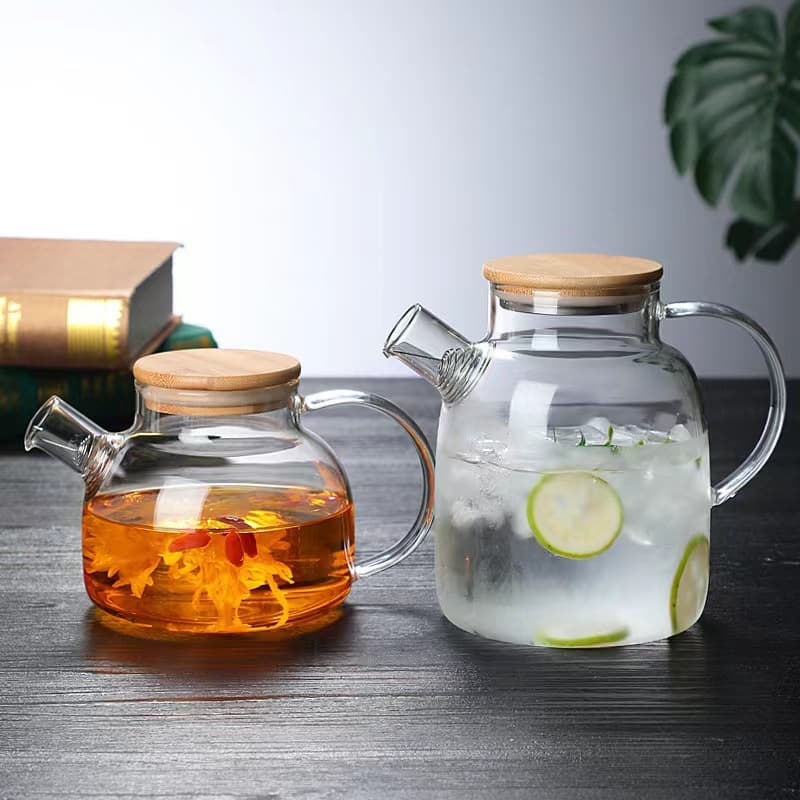 Bamboo Lid High Borosilicate Heat-Resistant Glass Teapot with Spring Filter, Simple Style Tea Set with Tea-Water Separation