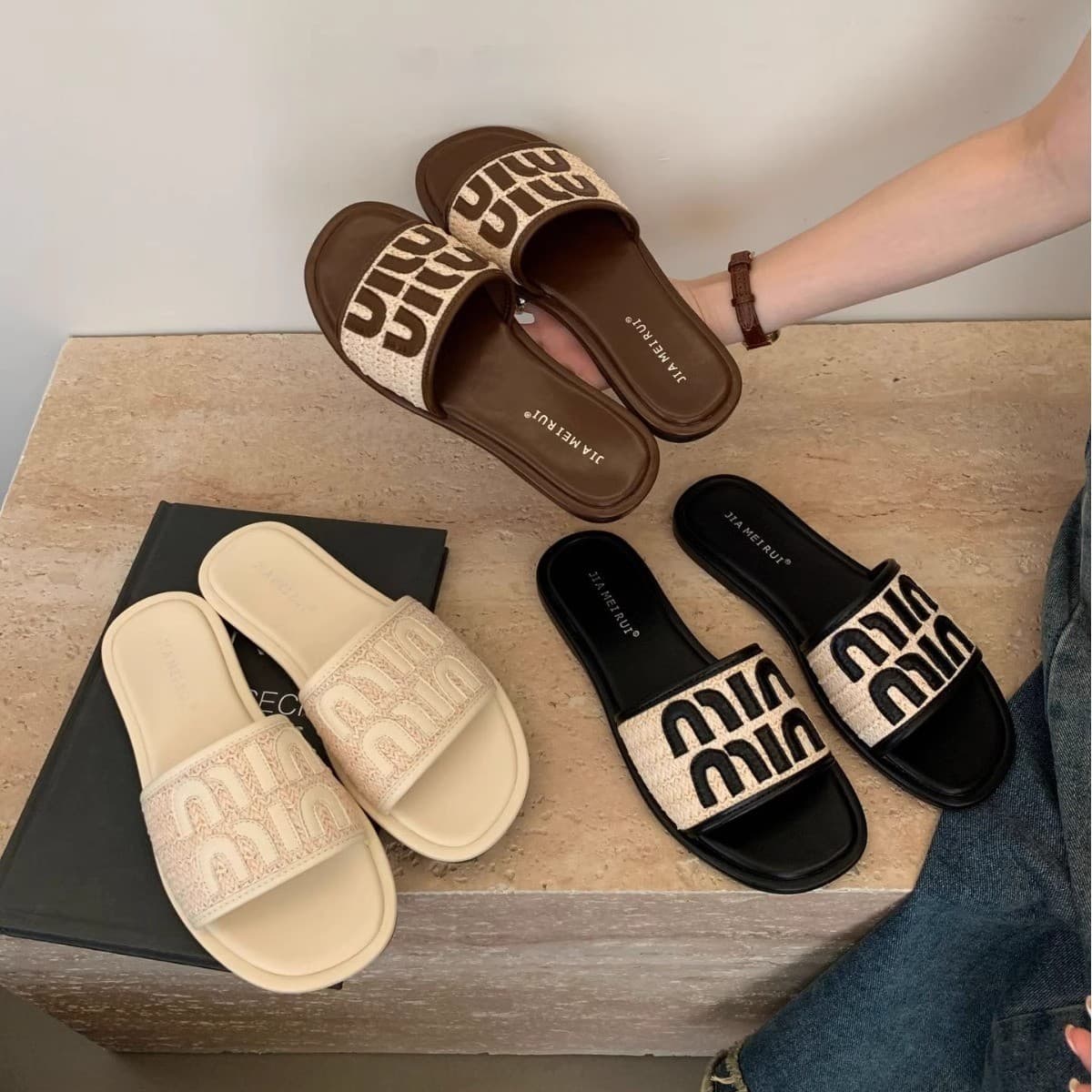 Chic Chanel-style Flat Sandals for Women, Summer Outdoor Beach Sandals with Dress, Slide Sandals
