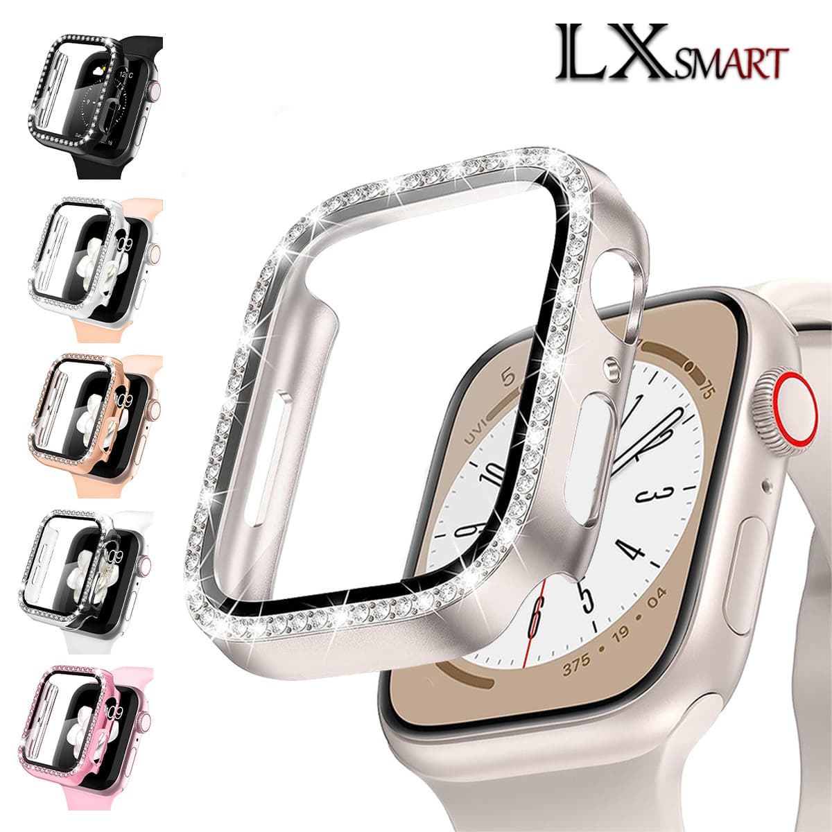 Compatible with Apple S10 Diamond-Inlaid Case for iWatch, PC Single-Row Diamond Case with Integrated PC and Tempered Film Protective Cover